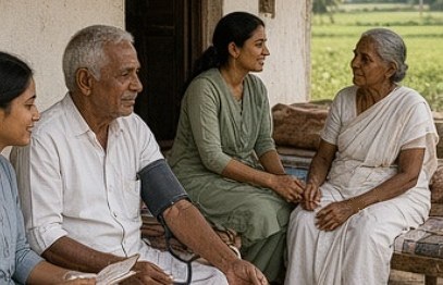 A volunteer spending time with an elderly person