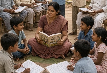 Children at a Kannada reading class or cultural programme